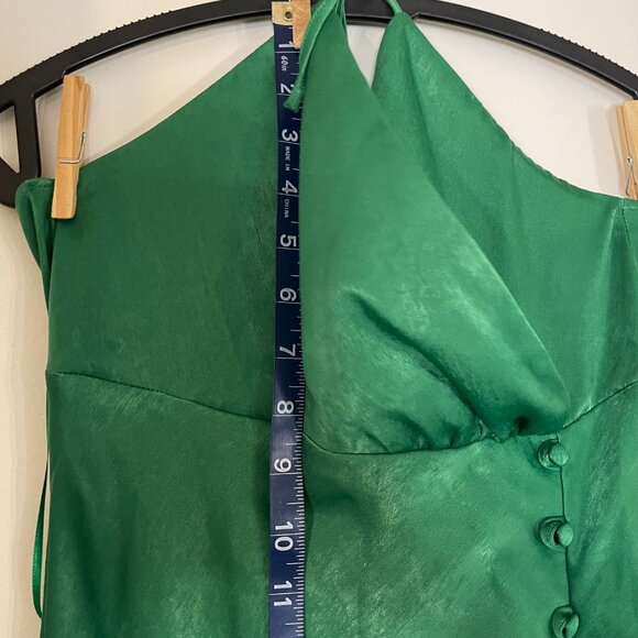 Zara S Long Green Silk Halter Dress โ Button Detail & Front Slit - Picture 4 of 9